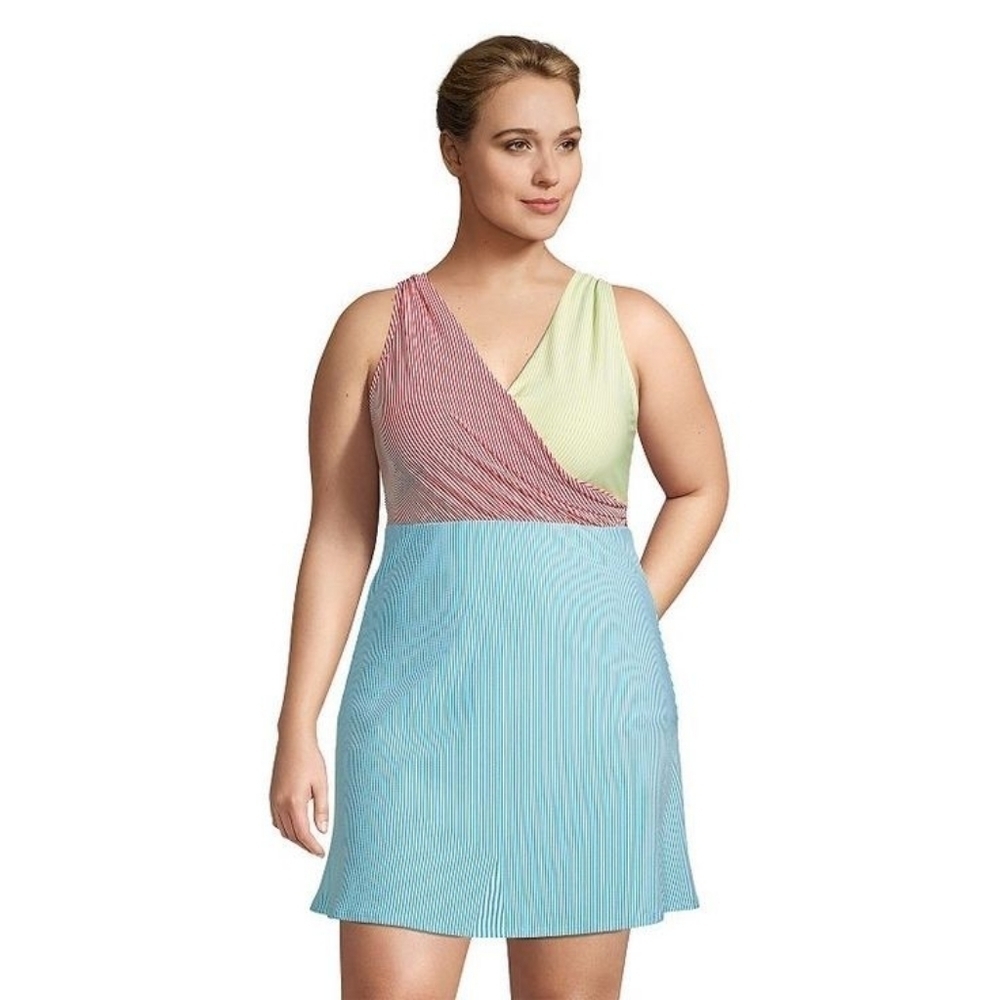 Lands' End Surplice Wrap Swim Dress One Piece Swimsuit